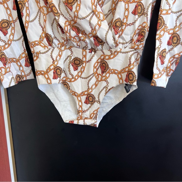 Zara Accessories long sleeve gold chain print bodysuit Size Small A1 Bodysuit - Picture 5 of 8